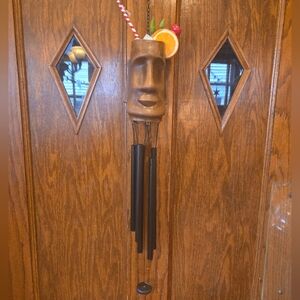 Tropical Tiki Face Wind Chime with Black Chimes NWT
